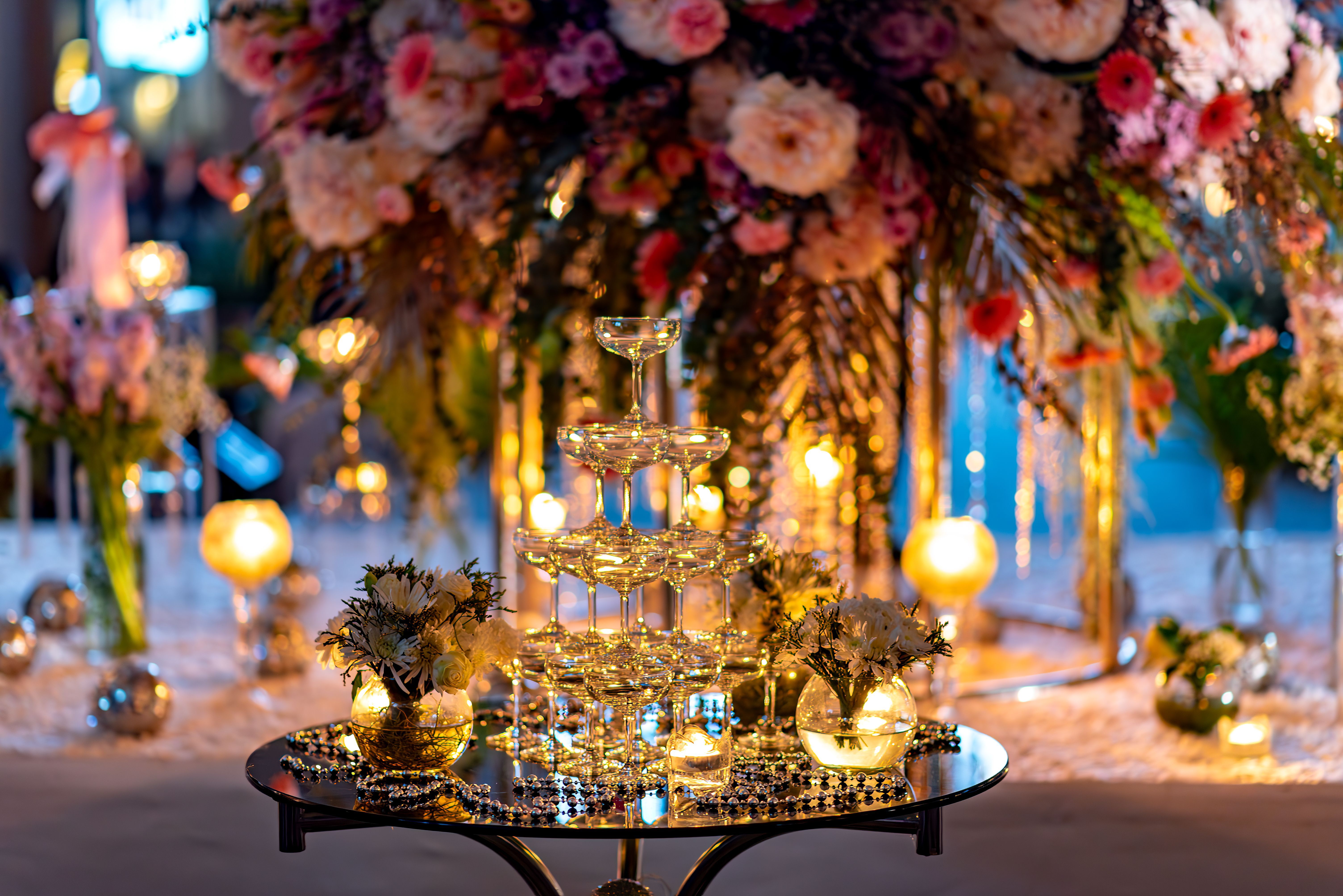 Champagne tower at an event