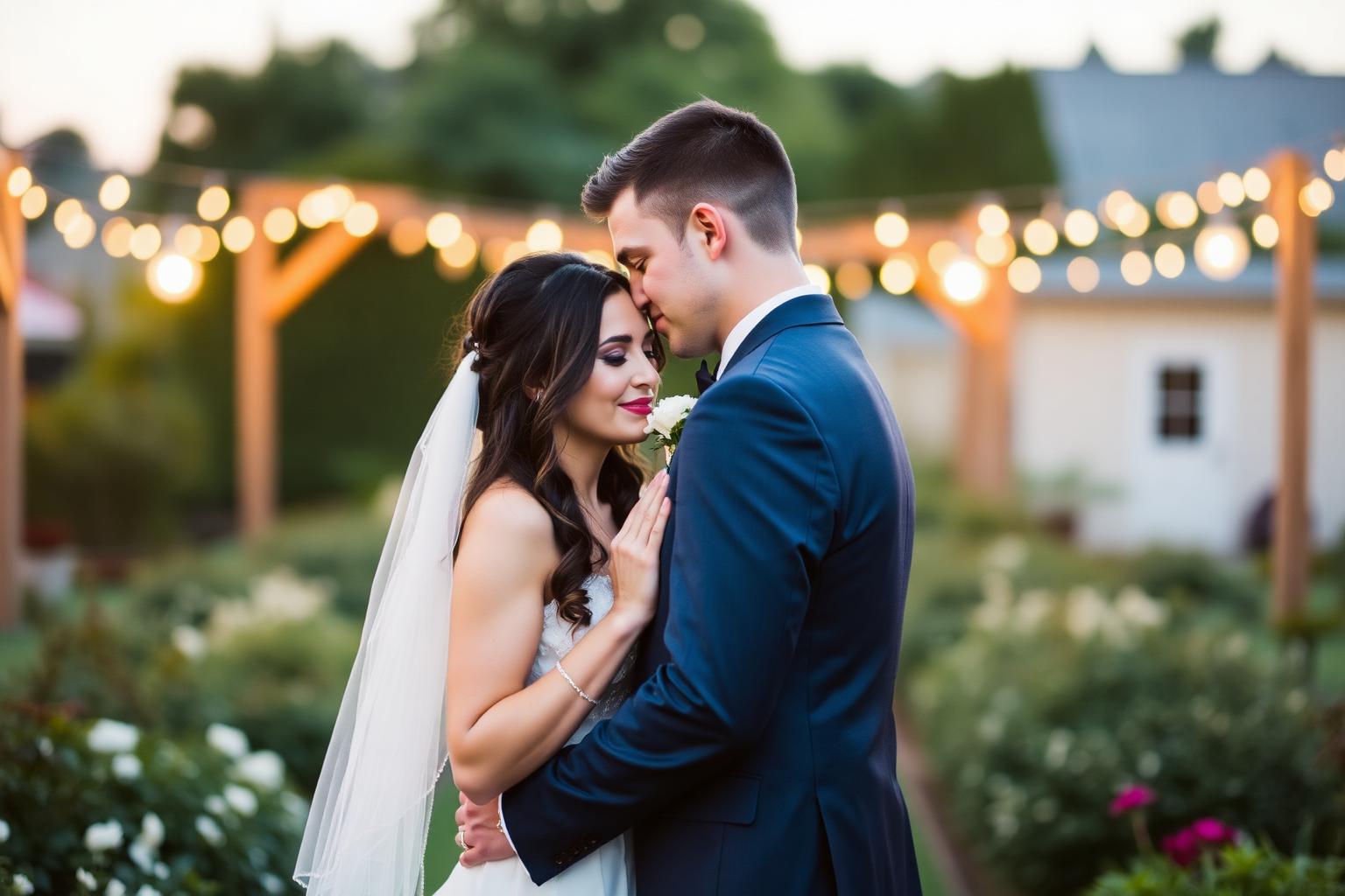 A couple celebrating at dusk